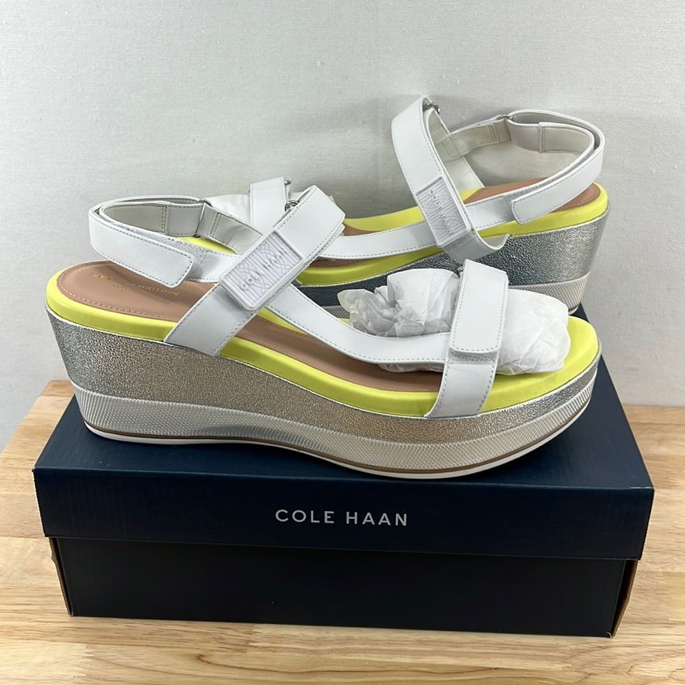 Cole Haan Grand Ambition Ayer Flatform Wedge- Ivory/Silver- Size 11 B- NIB